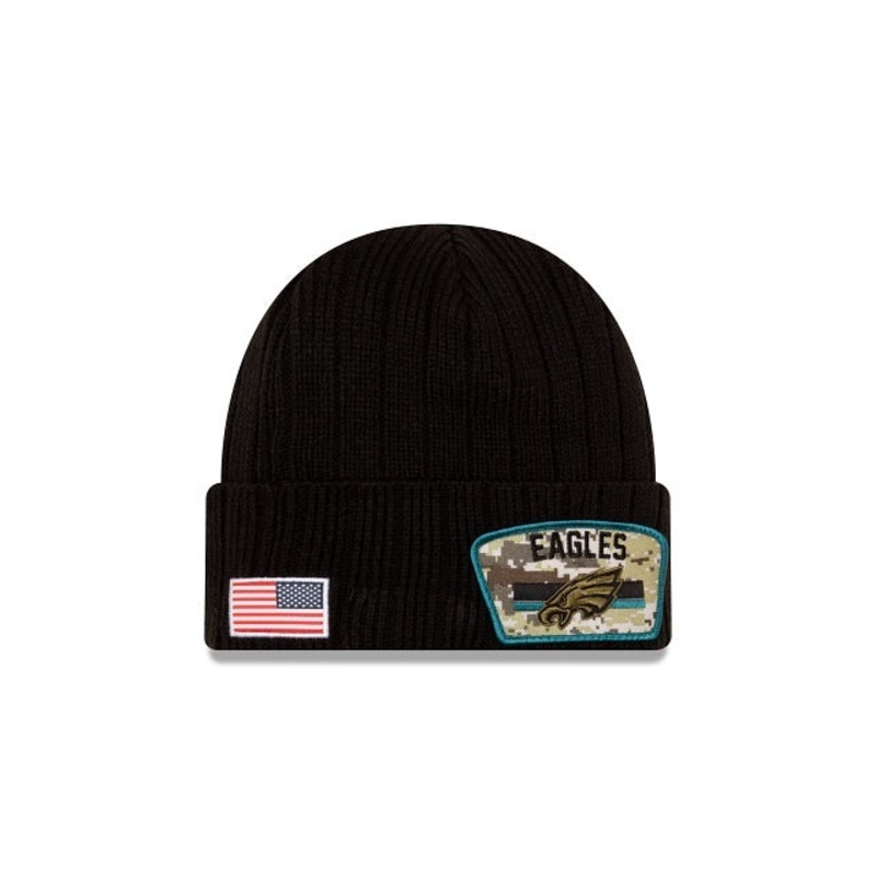 Philadelphia Eagles New Era NFL Cuffed Knit Beanie 2021 Salute To Service Hat Black Crown Patch Logo