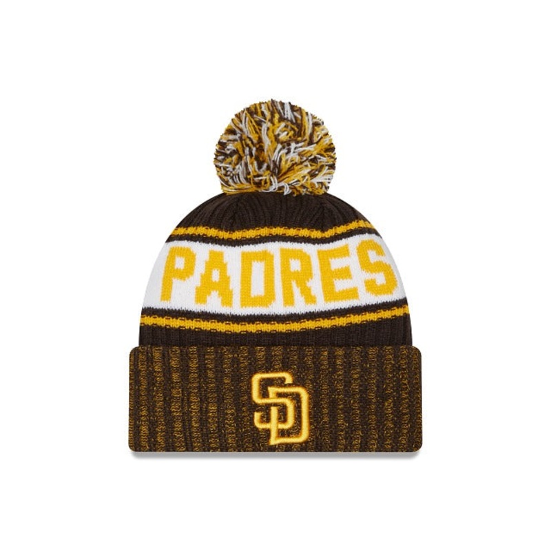 San Diego Padres New Era MLB Cuffed Pom Knit Hat Brown/Yellow (Knit Marl)