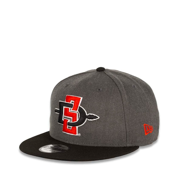 San Diego State Aztecs New Era College 9FIFTY 950 Snapback Cap Hat Heather Dark Gray Crown Black Visor Team Color Logo