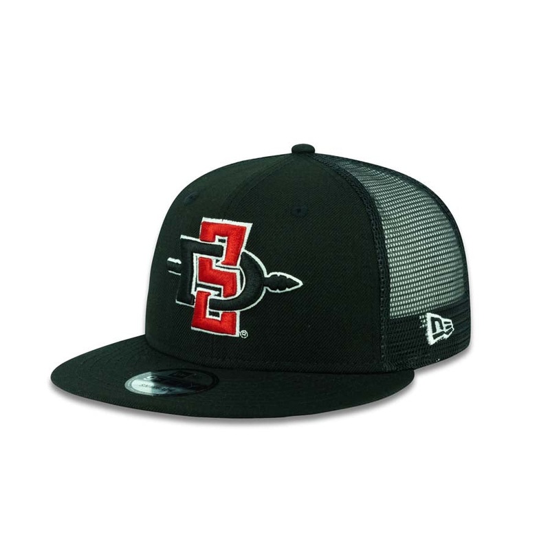 San Diego State Aztecs New Era College 9FIFTY 950 Snapback Cap Hat Mesh Trucker Black Crown/Visor Team Color Logo