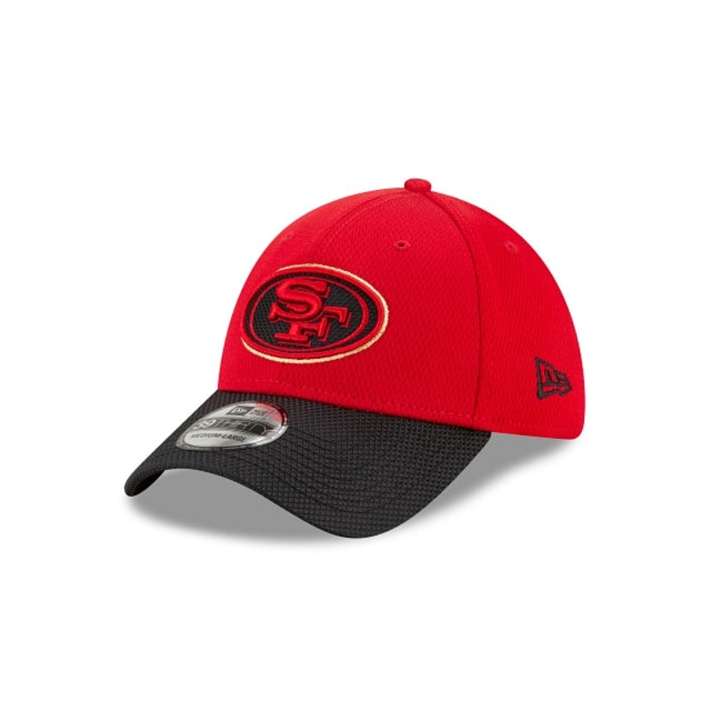 San Francisco 49ers New Era 39THIRTY 3930 Flexfit Sideline 2021 Cap Hat Red Crown Black Visor Red/Black Logo