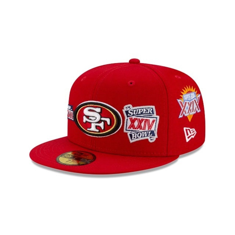 San Francisco 49ers New Era NFL 59FIFTY 5950 Fitted Champions Cap Hat Red Crown/Visor Team Color Logo Patches
