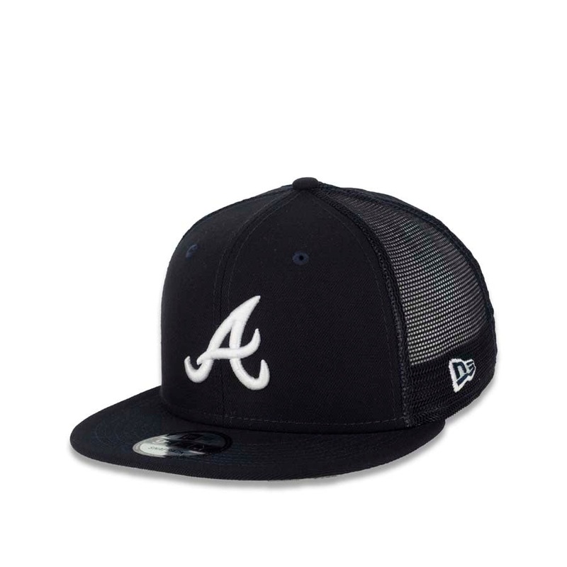 Atlanta Braves New Era MLB 9FIFTY 950 Mesh Trucker Snapback Cap Hat Navy Crown/Visor White Logo