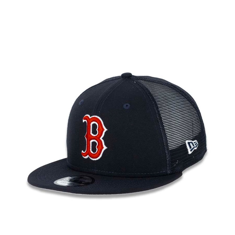 Boston Red Sox New Era MLB 9FIFTY 950 Mesh Trucker Snapback Cap Hat Navy Crown/Visor Team Color Logo