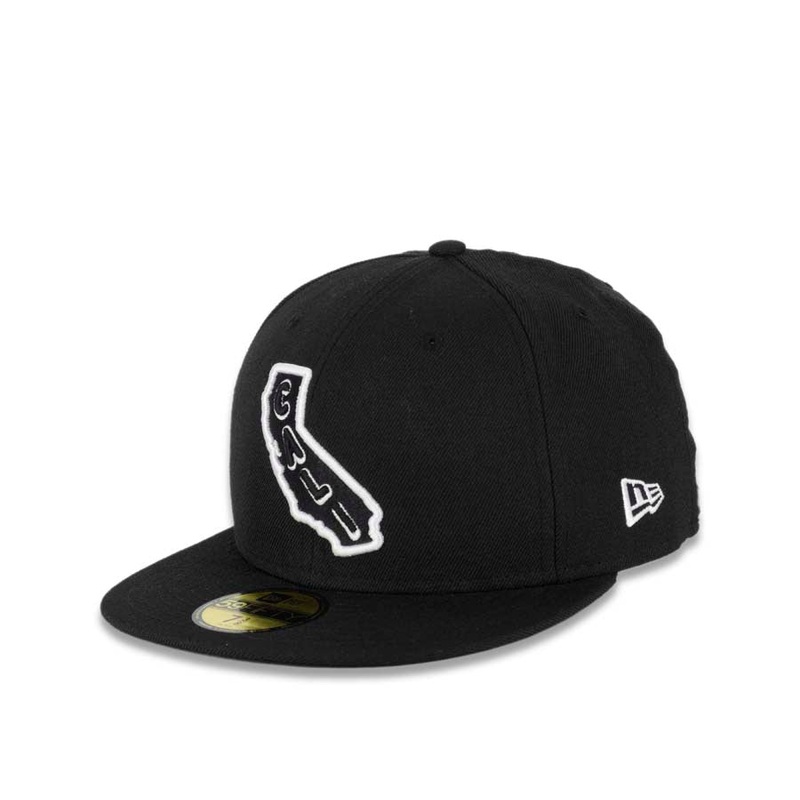 CALI CALIfornia New Era 59FIFTY 5950 Fitted Cap Hat Black Crown/Visor Black/White Map Logo