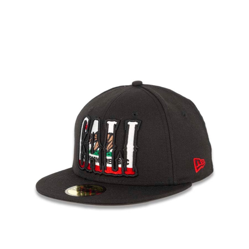 CALI CALIfornia New Era 59FIFTY 5950 Fitted Cap Hat Black Crown/Visor California Flag Inside CALI Block Logo