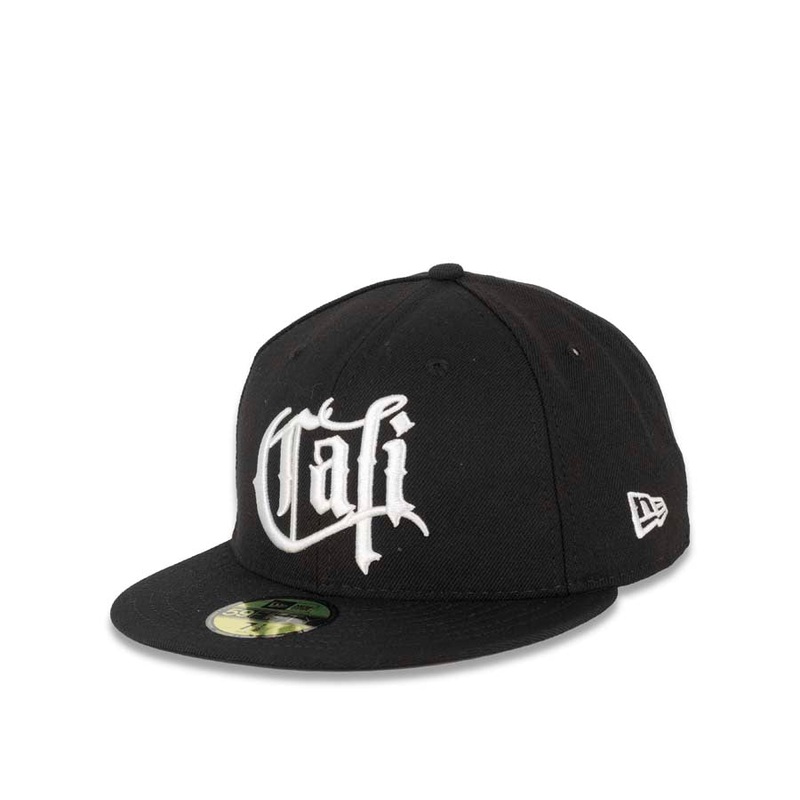 CALI CALIfornia New Era 59FIFTY 5950 Fitted Cap Hat Black Crown/Visor White Script Logo