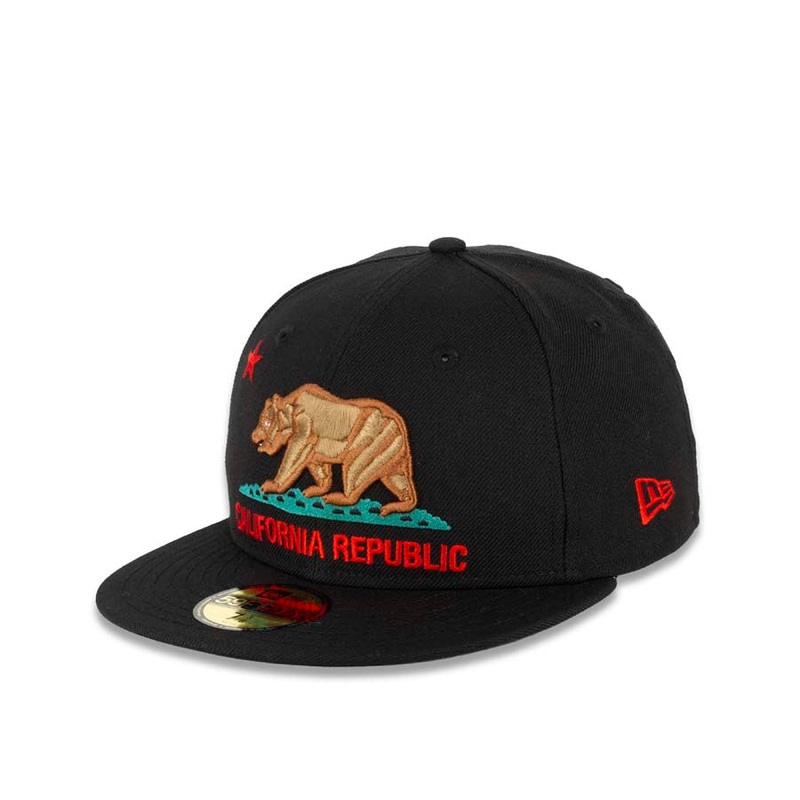 California Republic New Era 59FIFTY 5950 Fitted Cap Hat Black Crown/Visor Cali Bear Logo