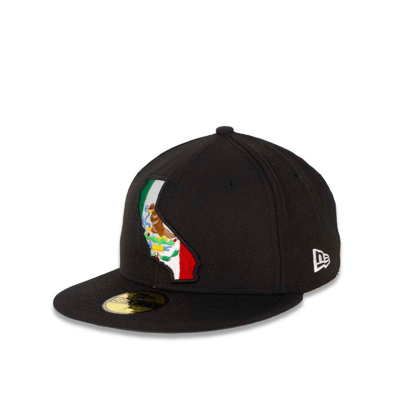 CaliMex New Era 59FIFTY 5950 Fitted Cap Hat Black Crown/Visor Mexico Flag Inside California State Map Logo