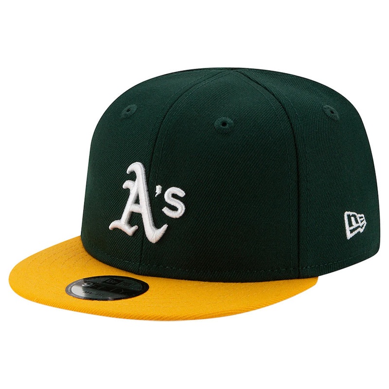 (Infant) Oakland Athletics New Era MLB 9FIFTY 950 Adjustable Cap Hat Dark Green Crown Yellow Visor White Logo Two Tone (My 1st First)