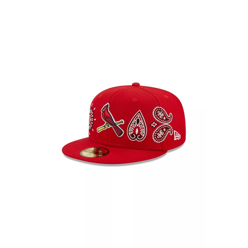 St. Louis Cardinals New Era MLB 59FIFTY 5950 Fitted Cap Hat Red Crown/Visor Team Color Bird Logo (Paisley)