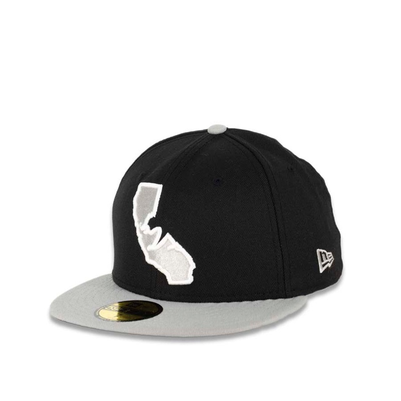 CALI CALIfornia New Era 59FIFTY 5950 Fitted Cap Hat Black Crown Gray Visor Gray/White Bear in State Map Freeway Logo