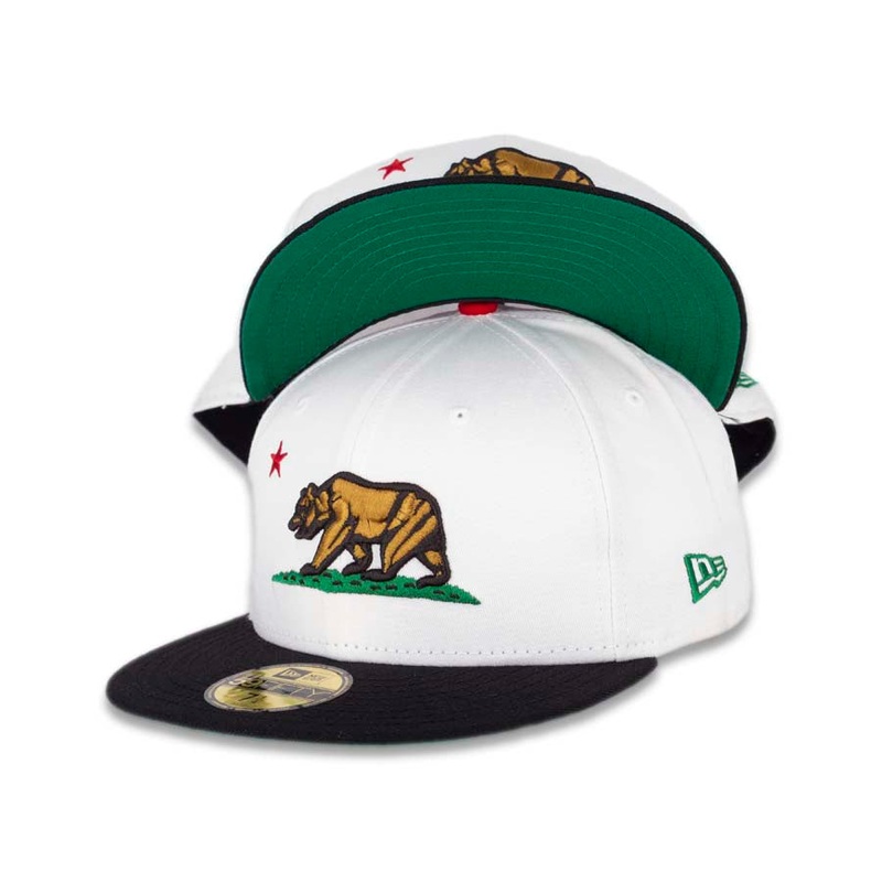 California Replubic New Era 59FIFTY 5950 Fitted Cap Hat White Crown Black Visor Bear Logo