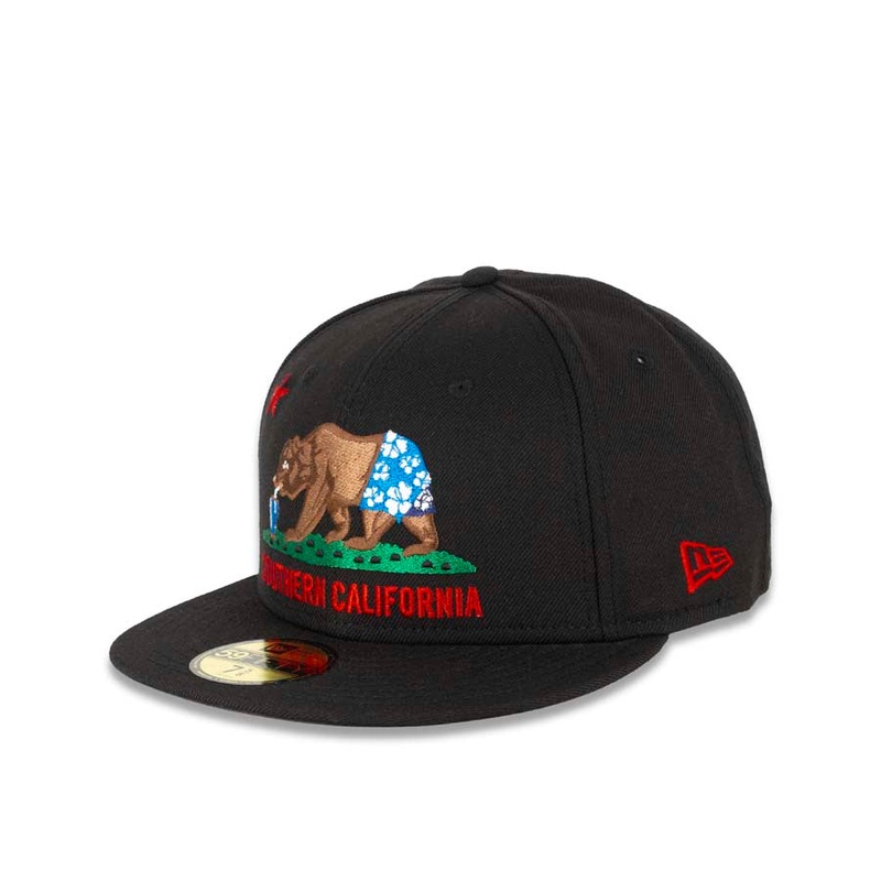 Southern Califonia New Era 59FIFTY 5950 Fitted Cap Hat Black Crown/Visor Drinking Bear in Shorts Logo