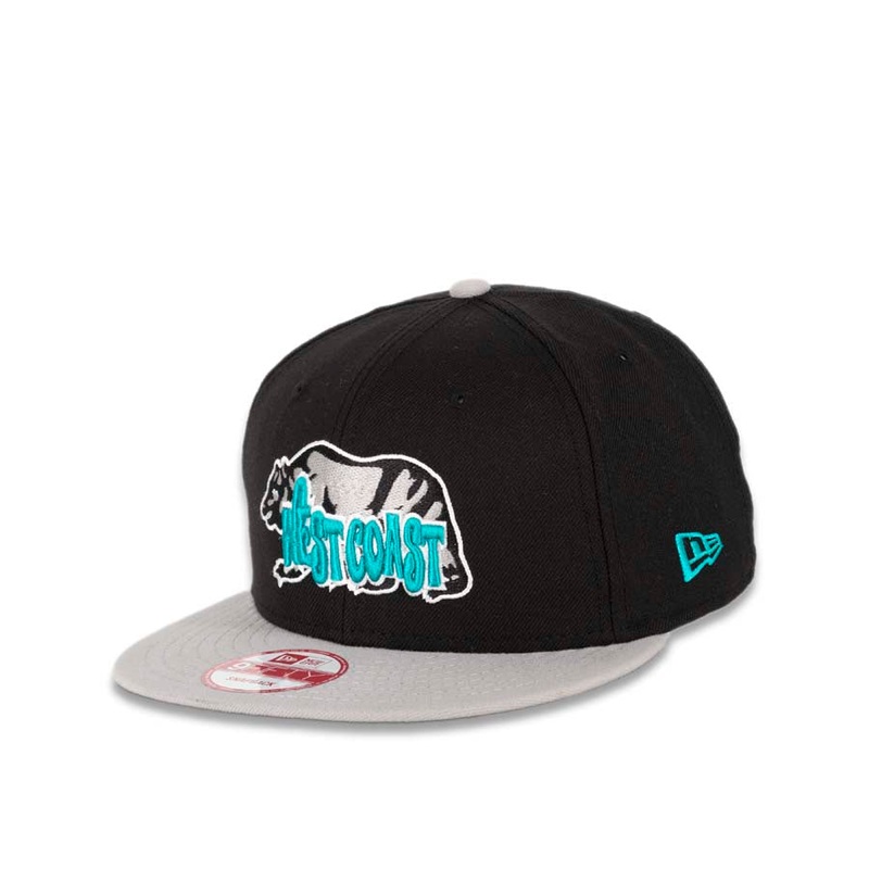 West Coast Bear New Era 9FIFTY 950 Snapback Cap Hat Black Crown Gray Visor Gray/Black/Torquoise/White Bear Logo