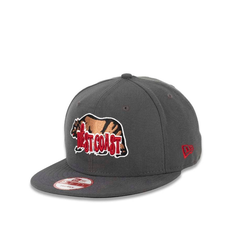 West Coast Bear New Era 9FIFTY 950 Snapback Cap Hat Dark Gray Crown/Visor Brown/Red/White Bear Logo