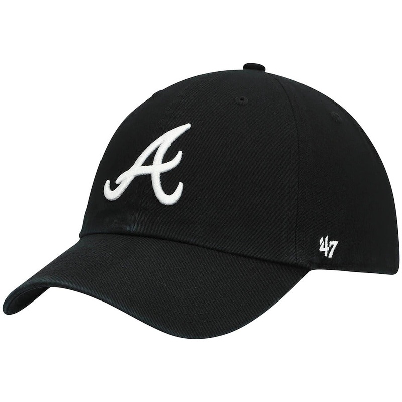 Atlanta Braves ’47 Brand MLB Clean Up Adjustable Cap Hat Black Crown/Visor White Logo