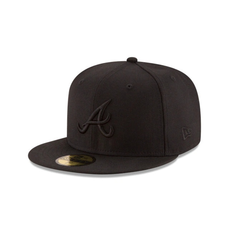 Atlanta Braves New Era MLB 59FIFTY 5950 Fitted Cap Hat Black Crown/Visor Black Logo