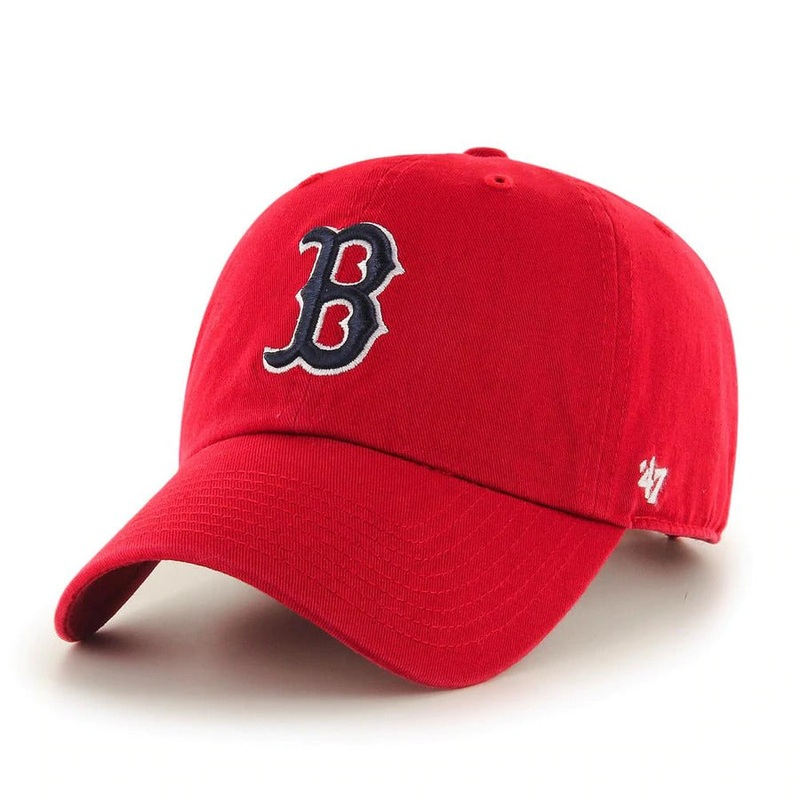 Boston Red Sox ’47 Brand MLB Clean Up Adjustable Cap Hat Red Crown/Visor Black/White Logo