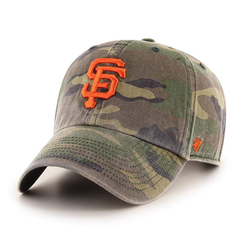San Francisco Giants ’47 Brand MLB Clean Up Adjustable Cap Hat Camo Crown/Visor Orange Logo