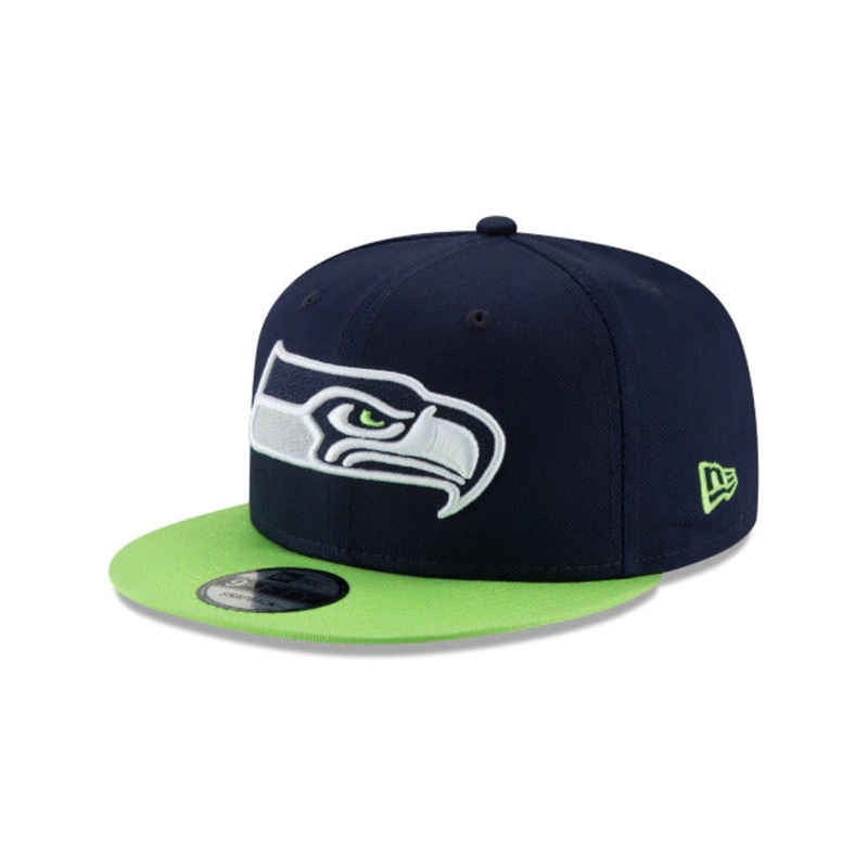 Seattle Seahawks New Era NFL 9FIFTY 950 Snapback Cap Hat Navy Crown Green Visor Team Color Logo