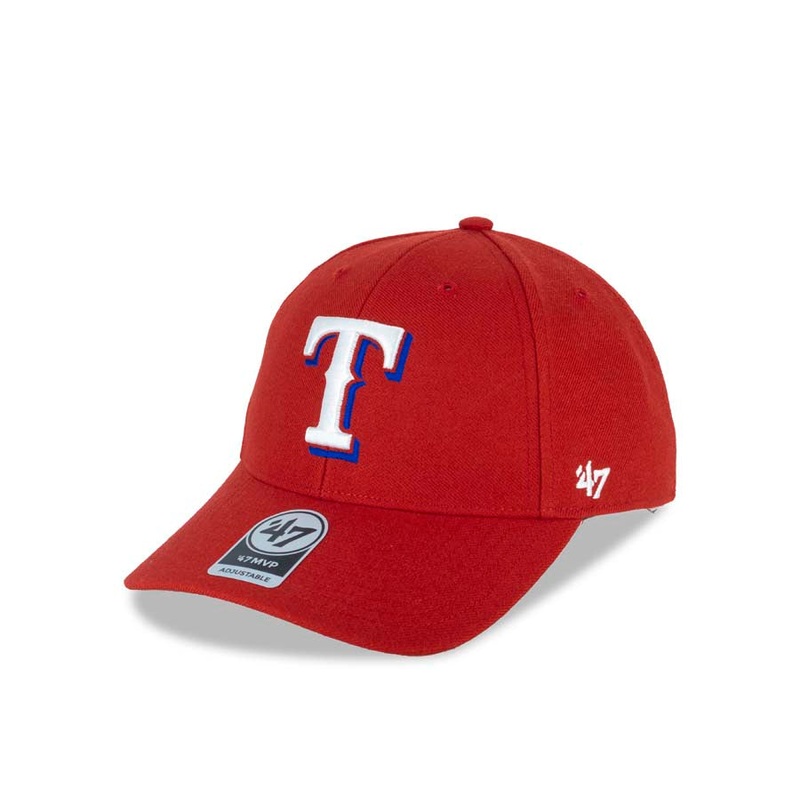 Texas Rangers ’47 Brand MLB MVP Adjustable Cap Hat Red Crown/Visor White/Royal Blue Logo