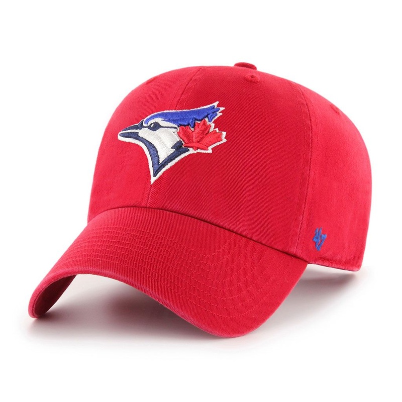 Toronto Blue Jays ’47 Brand MLB Clean Up Adjustable Cap Hat Red Crown/Visor Team Color Logo