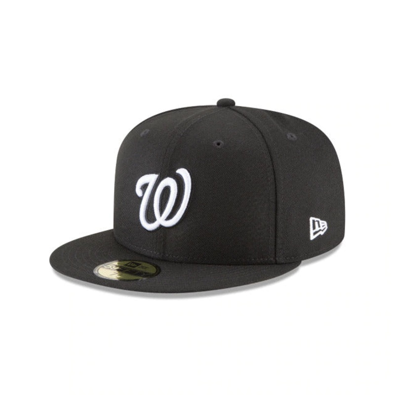 Washington Nationals New Era MLB 59FIFTY 5950 Fitted Cap Hat Black Crown/Visor White Logo