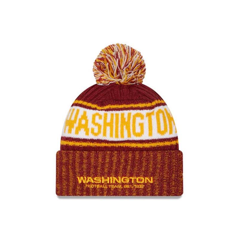 Washington Redskins New Era NFL Cuffed Pom Knit Burgundy/Yellow/White Team Color Logo
