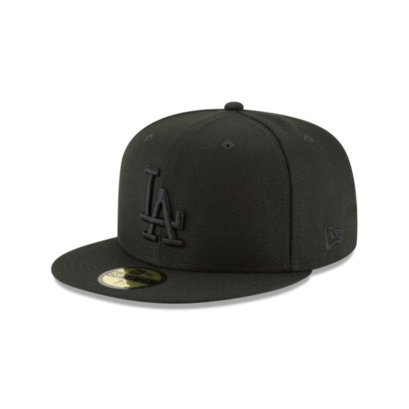 (Youth) Los Angeles Dodgers New Era MLB 59FIFTY 5950 Fitted Cap Hat Black Crown/Visor Black Logo
