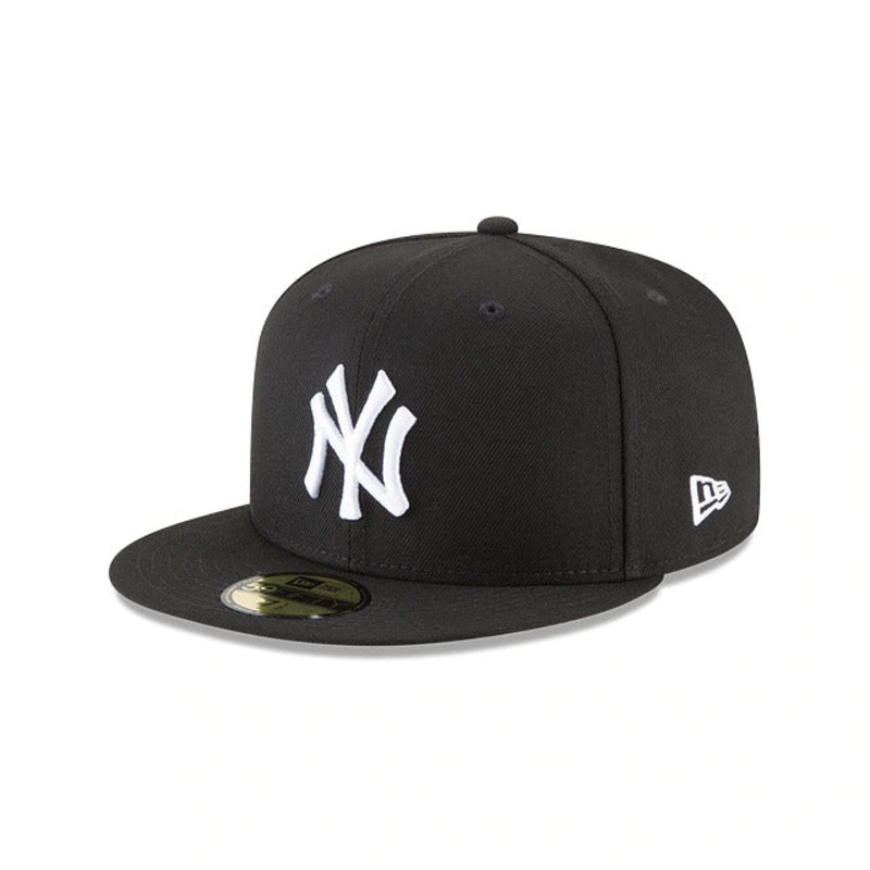 (Youth) New York Yankees New Era MLB 59FIFTY 5950 Fitted Cap Hat Black Crown/Visor White Logo