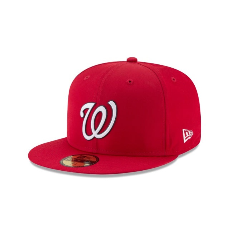 (Youth) Washington Nationals New Era MLB 59FIFTY 5950 Fitted Cap Hat Red Crown/Visor White/Black Logo
