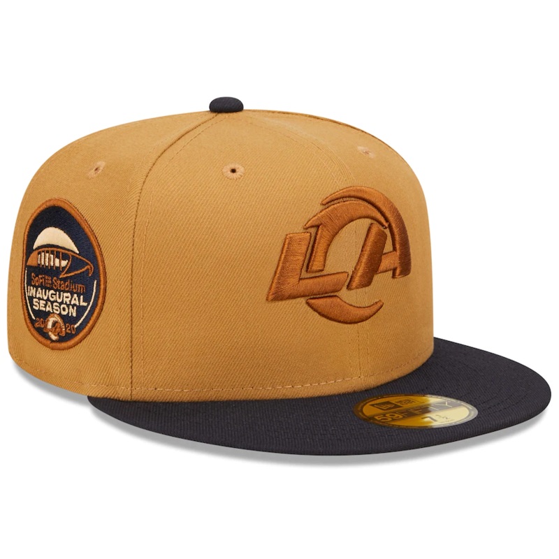 New Era Los Angeles Rams Tan/Navy SoFi Stadium Inaugural Season Wheat 59FIFTY Fitted Hat