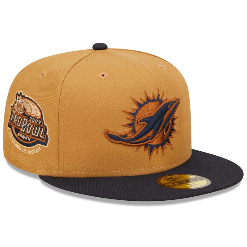 New Era Miami Dolphins Tan/Navy 2004 Pro Bowl Wheat 59FIFTY Fitted Hat