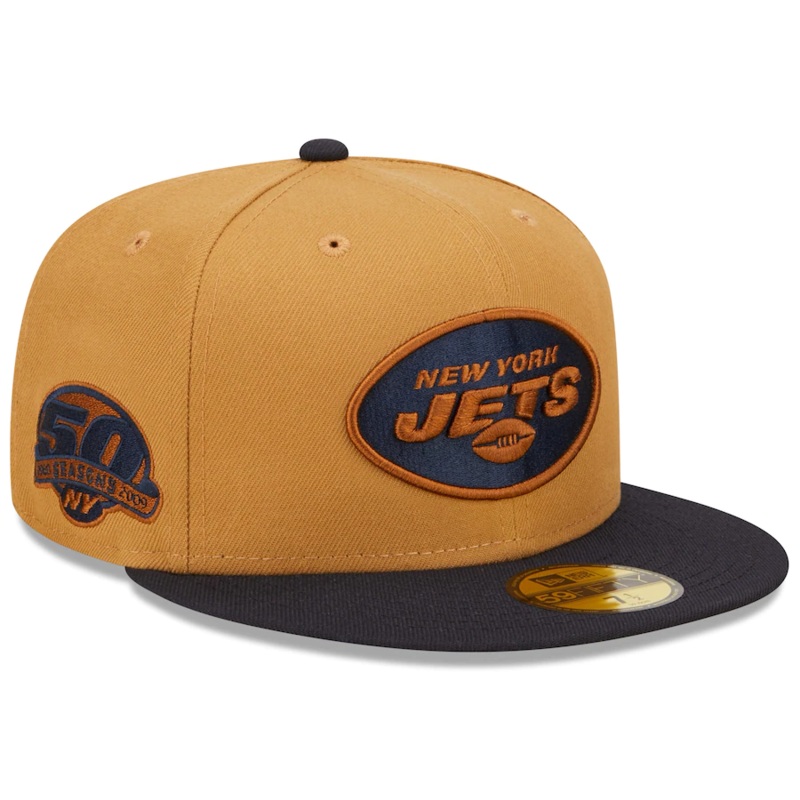 New Era New York Jets Tan/Navy 50th Season Wheat 59FIFTY Fitted Hat