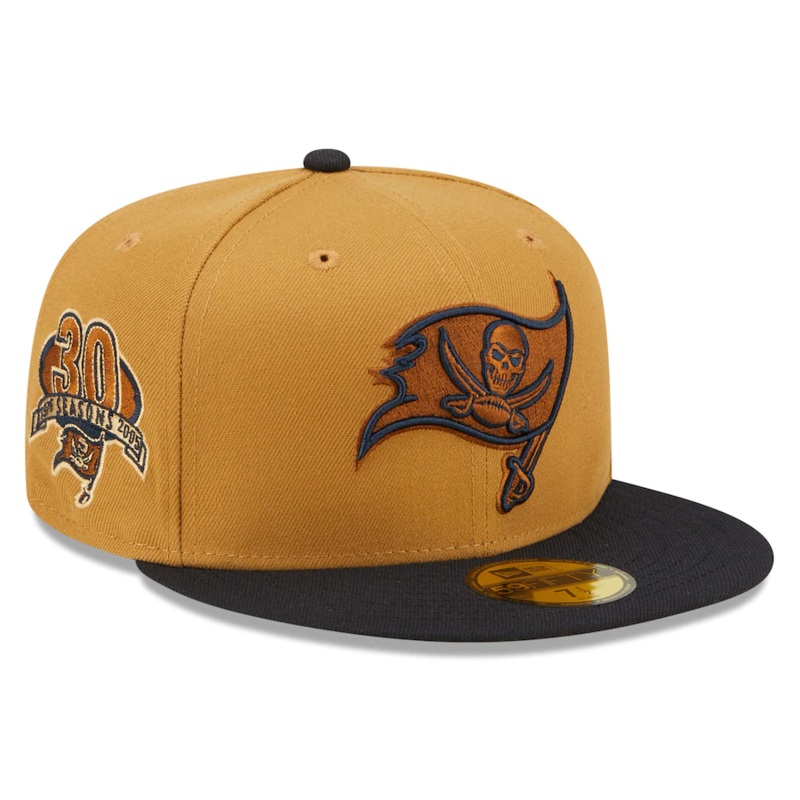 New Era Tampa Bay Buccaneers Tan/Navy 30 Seasons Wheat 59FIFTY Fitted Hat