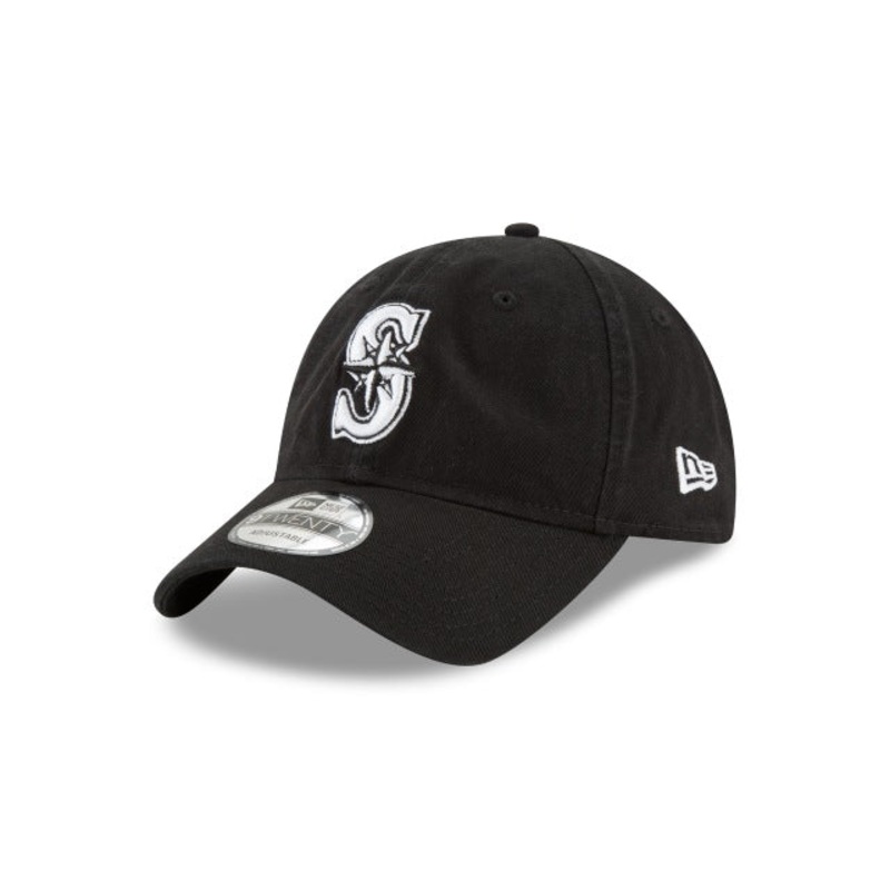 Seattle Mariners New Era MLB 9TWENTY 920 Adjustable Cap Hat Black Crown/Visor White/Black Logo with SD side Patch