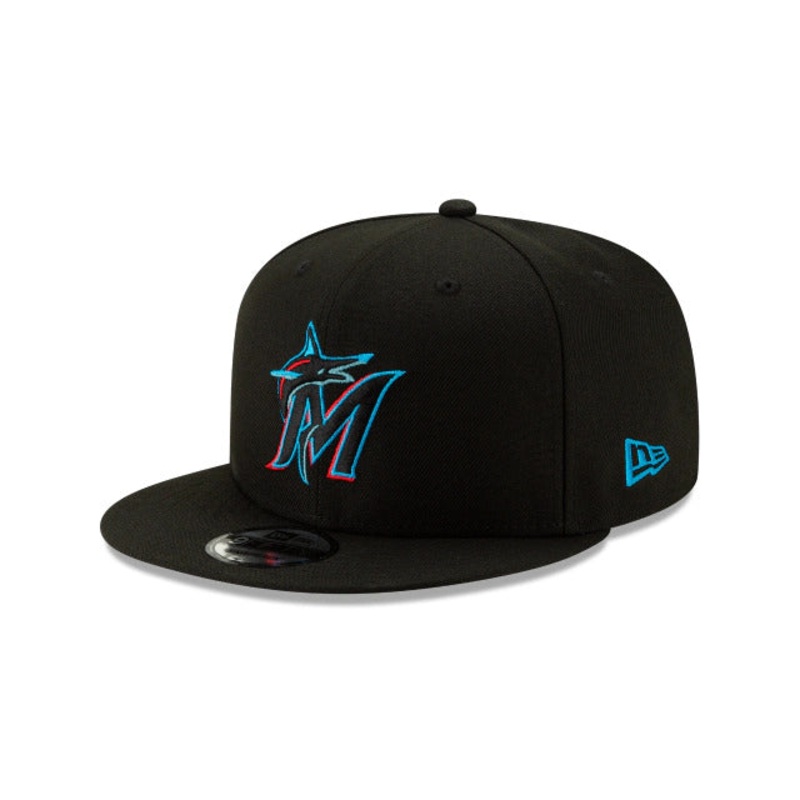 (Youth) Miami Marlins New Era MLB 9FIFTY 950 Snapback Cap Hat Black Crown/Visor Team Color Logo