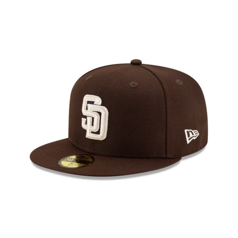 (Youth) San Diego Padres New Era MLB 59FIFTY 5950 Fitted Cap Hat Brown Crown/Visor Gray/White Logo