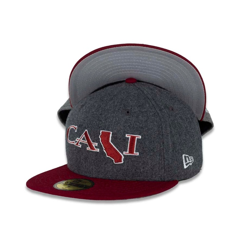 CALI CALIfornia New Era 59FIFTY 5950 Fitted Cap Hat Dark Gray Crown Cardinal Visor Cardinal/White Logo