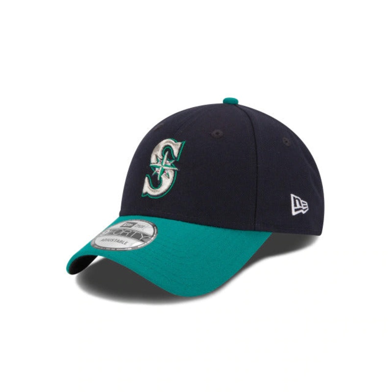Seattle Mariners New Era MLB 9FORTY 940 Adjustable Cap Hat Navy Crown Teal Visor Team Color Logo with The Sandlot 25th Side Patch