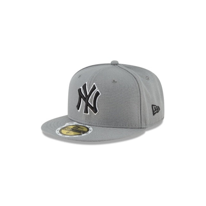(Youth) New York Yankees New Era MLB 59FIFTY 5950 Fitted Cap Hat Gray Crown/Visor Black/White Logo