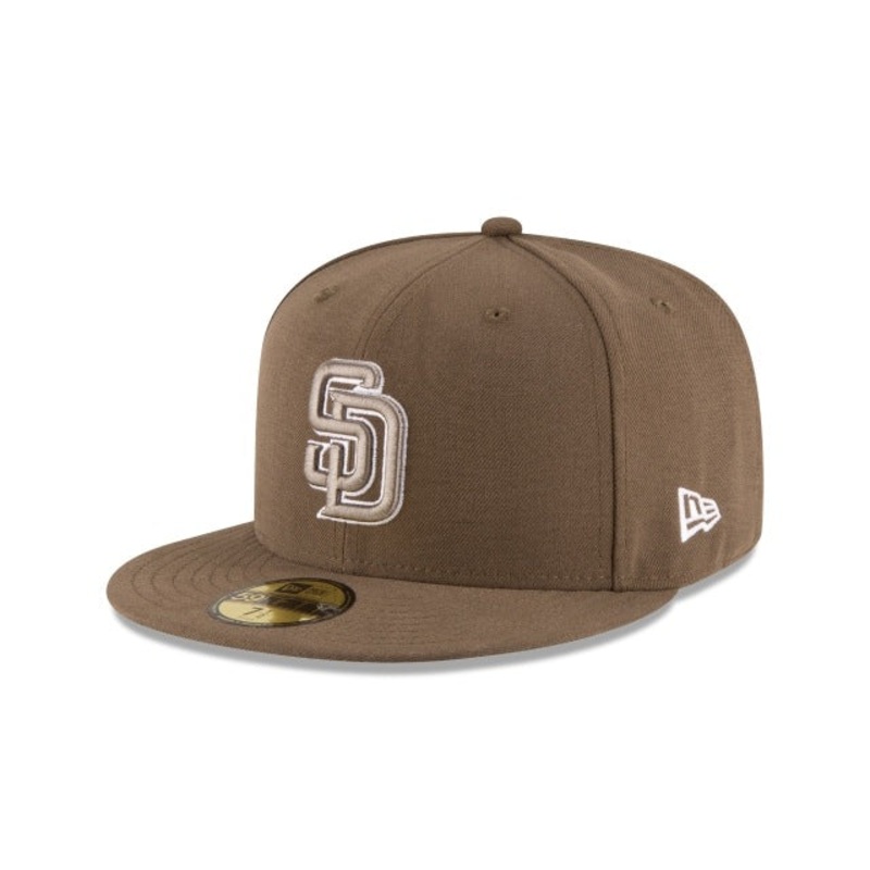 (Youth) San Diego Padres New Era MLB 59FIFTY 5950 Fitted Cap Hat Olive Crown/Visor Olive/White Logo