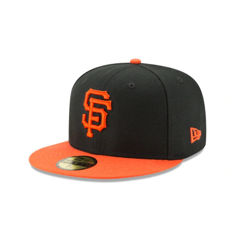 (Youth) San Francisco Giants New Era 59FIFTY 5950 Fitted Cap Hat Black Crown Orange Visor Orange Logo
