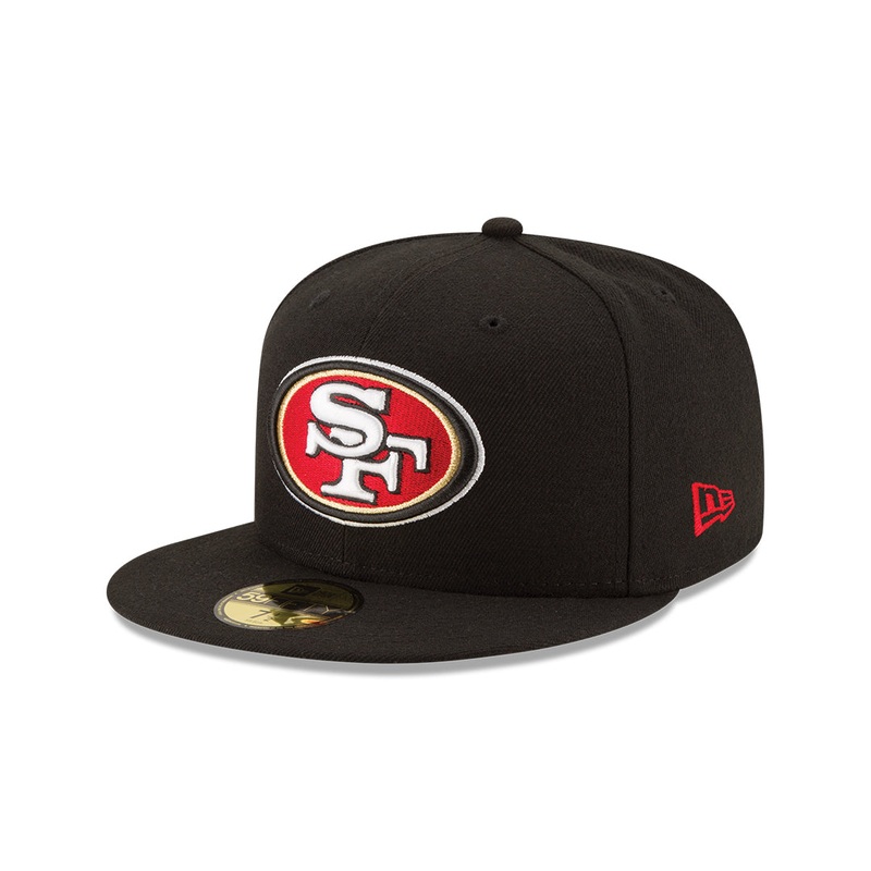 (Youth/Adult) San Francisco 49ers New Era NFL 59FIFTY 5950 Fitted Cap Hat Black Crown/Visor Team Color Logo