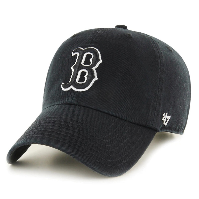 Boston Red Sox ’47 Brand MLB Clean Up Adjustable Cap Hat Black Crown/Visor Black/White Logo