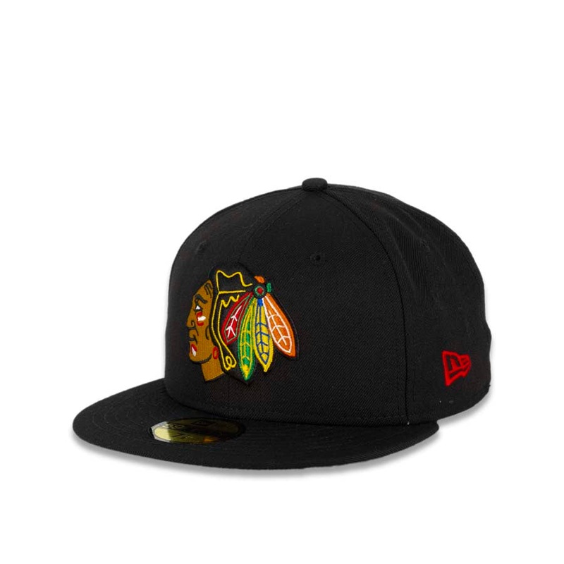 Chicago Blackhawks NHL Fitted Cap Hat Black Crown/Visor Team Color Logo