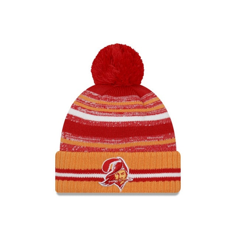 Tampa Bay Buccaneers New Era NFL 2021 Sport Official Cuffed Pom Knit Red/Orange/White Team Color Retro Logo