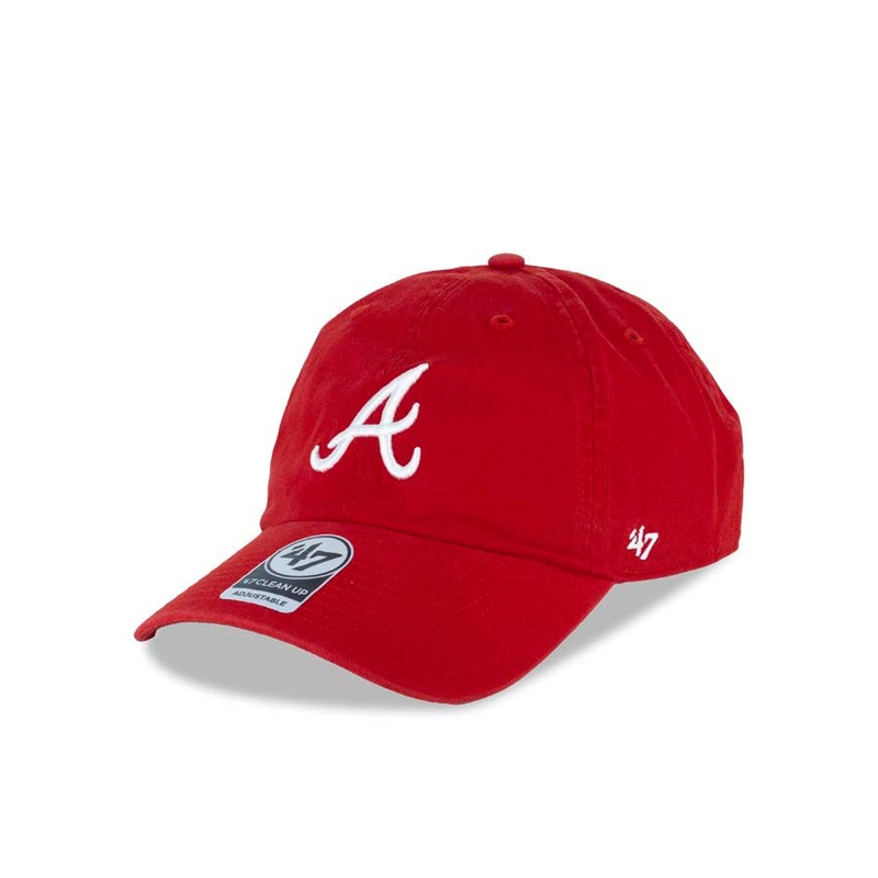 Atlanta Braves ’47 Brand MLB Clean Up Adjustable Cap Hat Red Crown/Visor White Logo