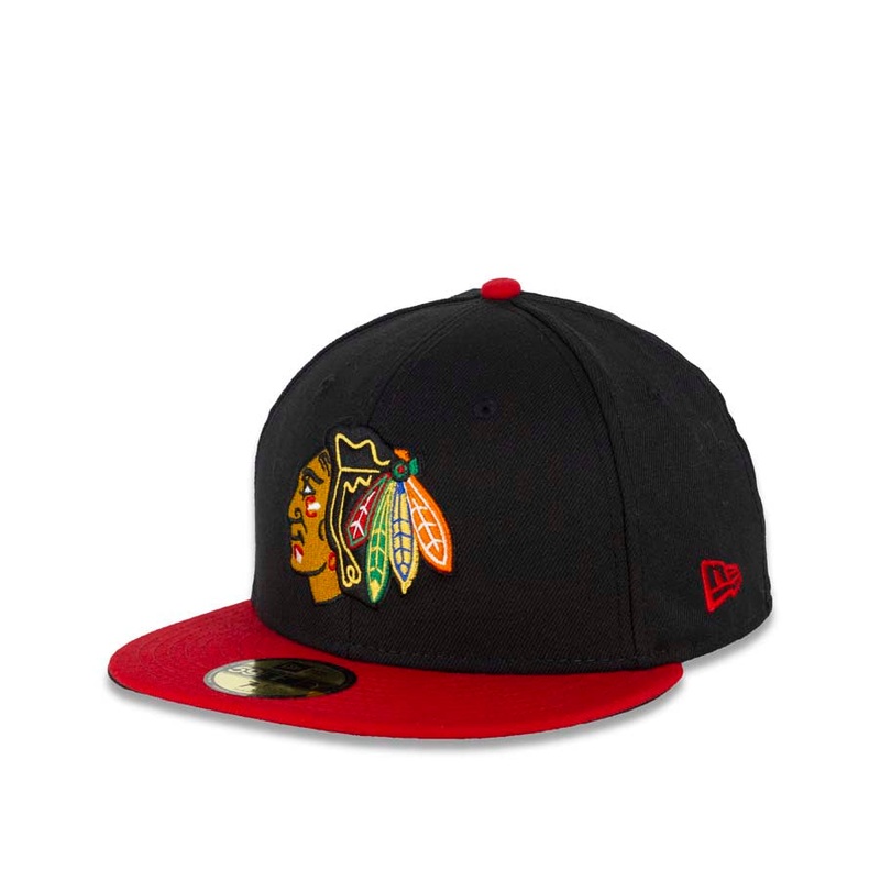 Chicago Blackhawks New Era NHL 59FIFTY 5950 Fitted Cap Hat Black Crown Red Visor Team Color Logo